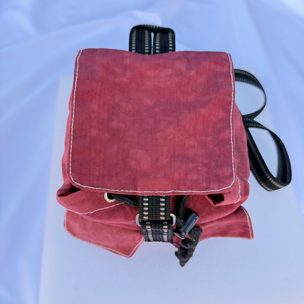 Red Canvas Mini Backpack Women Drawstring Front Pockets Adjustable Straps Travel - Picture 6 of 12